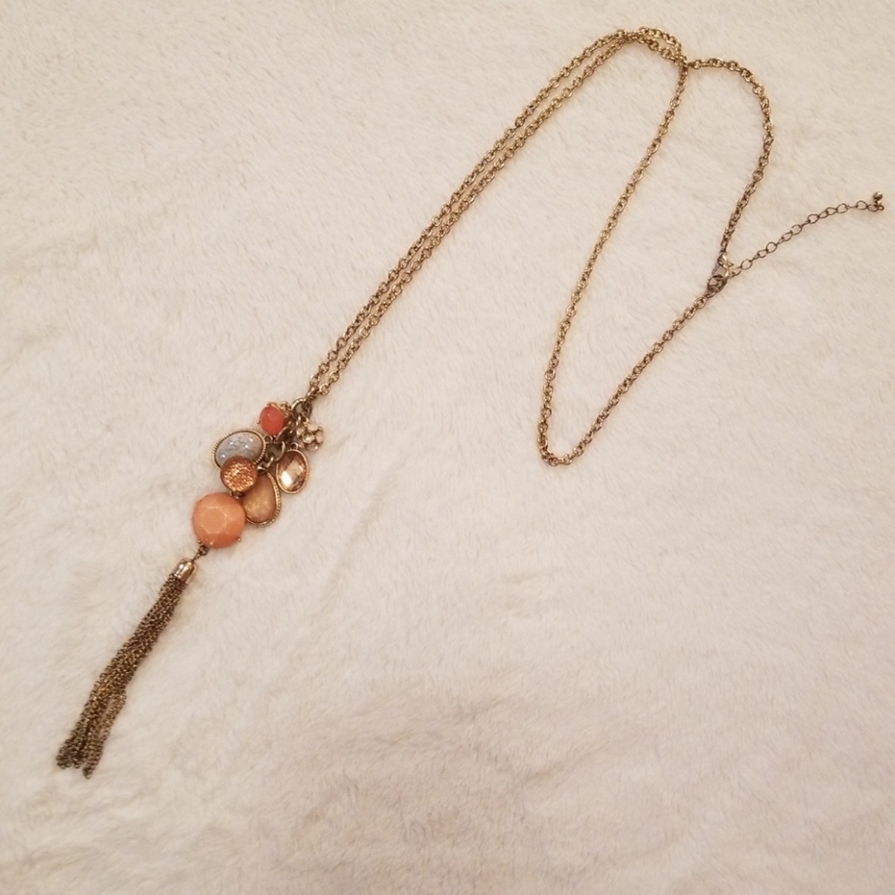 Long peach and gold necklace